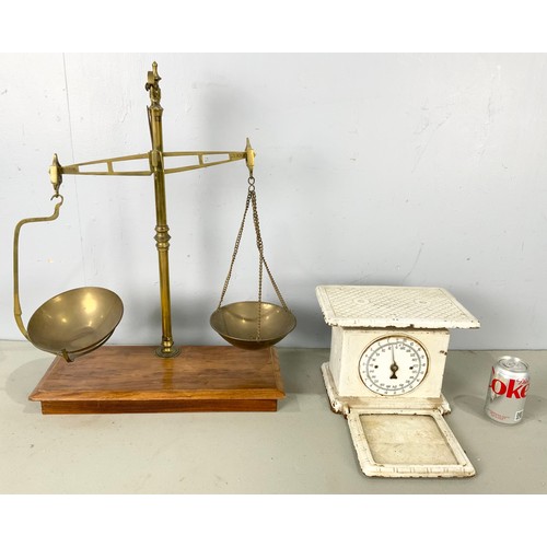 361 - SET OF BROWN, LONDON BALANCE SCALES &  A PAIR OF STEP SCALES