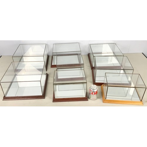 406 - 8  GLAZED DISPLAY BOXES FOR MODELS LARGEST 34x 34 x18cm