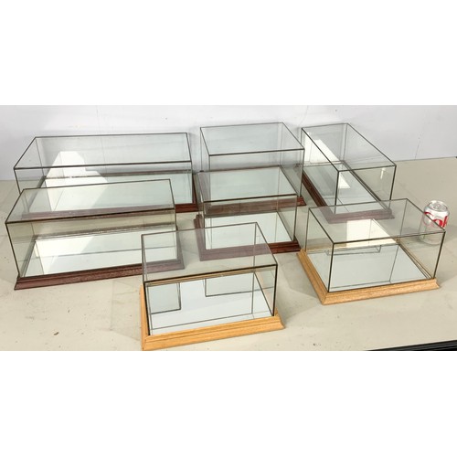 407 - 7 GLAZED DISPLAY BOXES FOR MODELS LARGEST 54cm 28cm x18cm