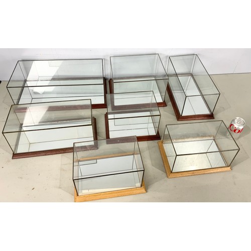 407 - 7 GLAZED DISPLAY BOXES FOR MODELS LARGEST 54cm 28cm x18cm