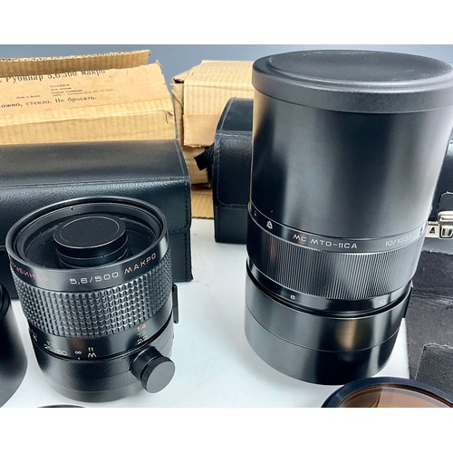 431 - 2 LARGE RUSSIAN LENSES, IN ORIGINAL BOXES AND CASES WITH ACCESSORIES, MAKPO 5.6/500 AND A RUSSIAN MT... 