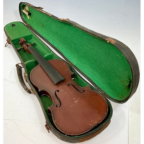 421 - VINTAGE B&S STUDENT VIOLIN IN FITTED CASE, MISSING BOW. A/F