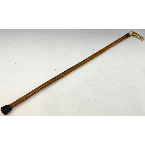 358 - WALKING STICK WITH BONE HANDLE AND SILVER COLLAR