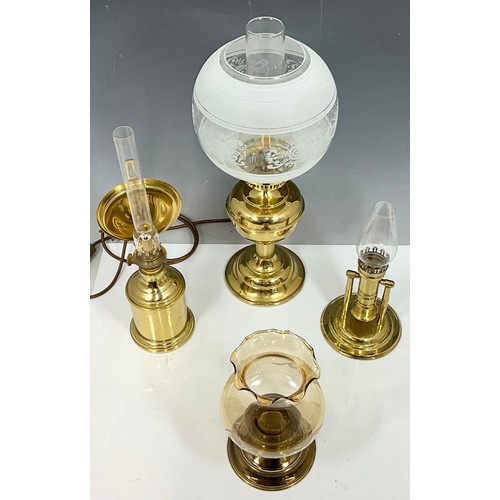 265 - 4 BRASS LAMPS, 1 ELECTRICAL