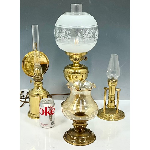 265 - 4 BRASS LAMPS, 1 ELECTRICAL