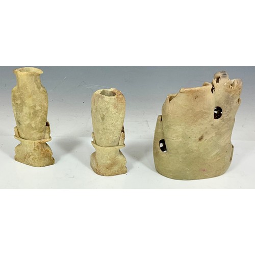 375 - MISC. CARVED ORIENTAL SOAP STONE A/F