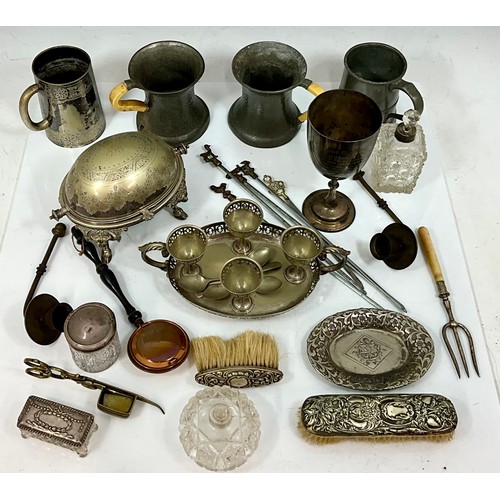 292 - PEWTER TANKARDS AND MISC. PLATED WARE