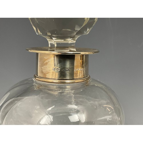 82 - PAIR OF DECANTERS WITH SILVER COLLARS