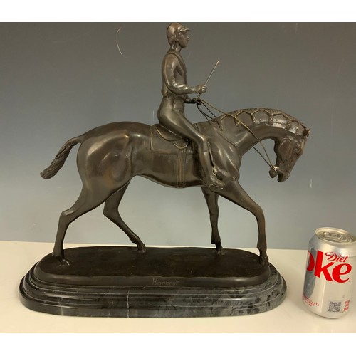 87 - AFTER BONHEUR BRONZE DEPICTING HORSE AND JOCKEY 40cm TALL