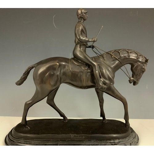 87 - AFTER BONHEUR BRONZE DEPICTING HORSE AND JOCKEY 40cm TALL