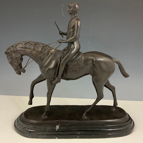 87 - AFTER BONHEUR BRONZE DEPICTING HORSE AND JOCKEY 40cm TALL