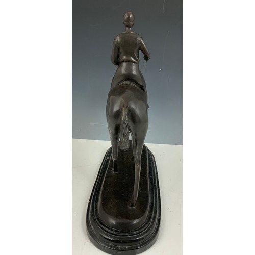 87 - AFTER BONHEUR BRONZE DEPICTING HORSE AND JOCKEY 40cm TALL