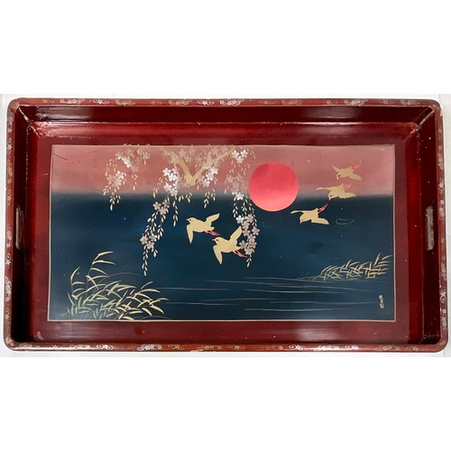 39 - WINNIE THE POOH ETCHING PRINT AND IRISH BEAUTIES PRINT T/W VINTAGE ORIENTAL LACQUERED TRAY