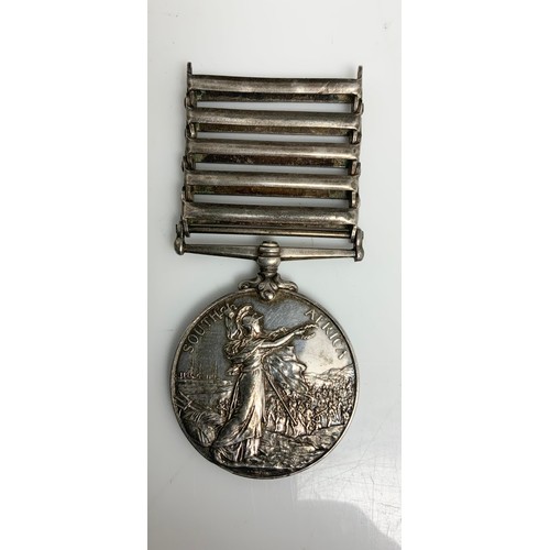 161 - QUEENS SOUTH AFRICA MEDAL TO 20977 PTE  C C SMITH 16th COY IMP YEO WITH MEDAL BARS SOUTH AFRICA 1901... 