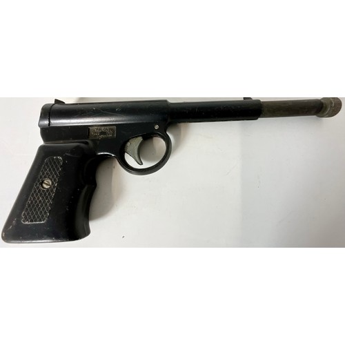 116 - VINTAGE AIR PISTOLS, A GAT GUN AND AN UNIDENTIFIED CHROME PLATED PISTOL This product is not for sale... 