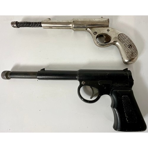 116 - VINTAGE AIR PISTOLS, A GAT GUN AND AN UNIDENTIFIED CHROME PLATED PISTOL This product is not for sale... 