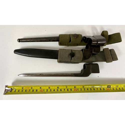 123 - BRITISH No 9 MKI BAYONET WITH METAL SCABBARD AND WEBBING, SPIKE BAYONET WITH SCABBARD AND WEBBING AN... 