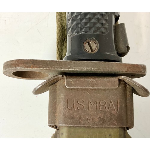 127 - US M6 A1 BAYONET WITH CHEQUERED PLASTIC GRIP AND US M8A SCABBARD