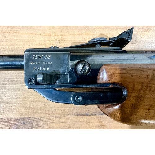 112 - WEIHRAUCH HW35 5.5 CAL. AIR RIFLE WITH CAMOUFLAGE GUN SLIP This product is not for sale to people un... 