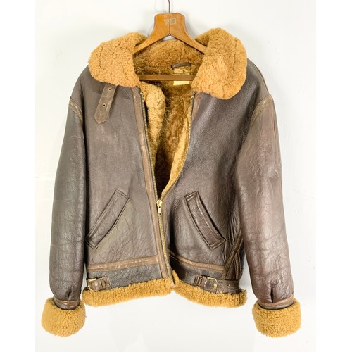 144 - SHEEPSKIN FLYING JACKET, LABELLED TYPE F-16 AVIATION AIR FORCE JACKET, U.S. ARMY STYLE, SIZE S