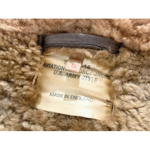 144 - SHEEPSKIN FLYING JACKET, LABELLED TYPE F-16 AVIATION AIR FORCE JACKET, U.S. ARMY STYLE, SIZE S