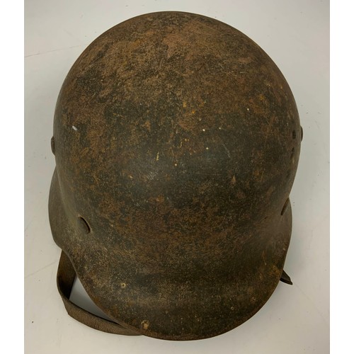 147 - GERMAN THIRD REICH ARMY SINGLE DECAL STEEL COMBAT HELMET WITH LEATHER LINER AND STRAP, PLEASE SEE AL... 