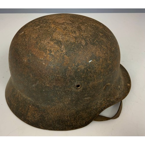 147 - GERMAN THIRD REICH ARMY SINGLE DECAL STEEL COMBAT HELMET WITH LEATHER LINER AND STRAP, PLEASE SEE AL... 