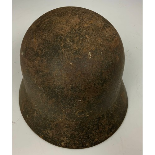 147 - GERMAN THIRD REICH ARMY SINGLE DECAL STEEL COMBAT HELMET WITH LEATHER LINER AND STRAP, PLEASE SEE AL... 