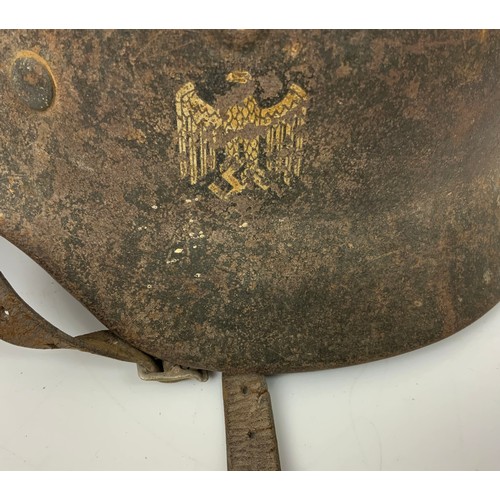 147 - GERMAN THIRD REICH ARMY SINGLE DECAL STEEL COMBAT HELMET WITH LEATHER LINER AND STRAP, PLEASE SEE AL... 