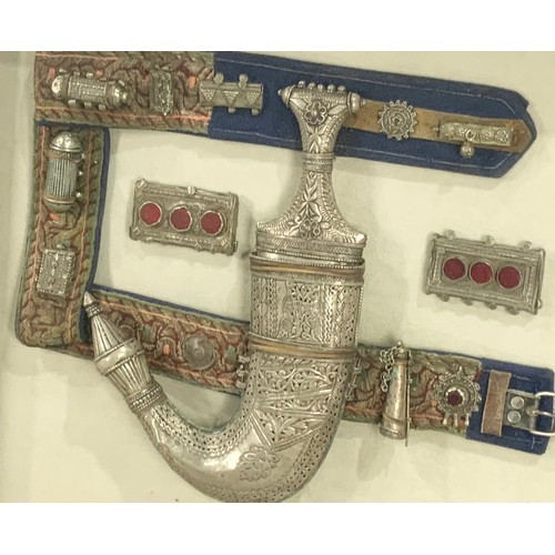 136 - ORNATE OMANI FRAMED DAGGER FRAME MEASURES 68cm x 58cm