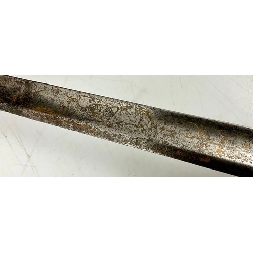 138 - AN ABC BIRMINGHAM SWORD WITH AN EBONISED GRIP AND BRASS BASKET HILT APPROX. 94cm LONG T/W ANOTHER SW... 