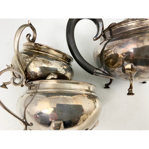 378 - HALLMARKED JOSEPH GLOSTER BIRMINGHAM 1921 3 PIECE SILVER TEA SET APPROXIMATELY 918g GROSS