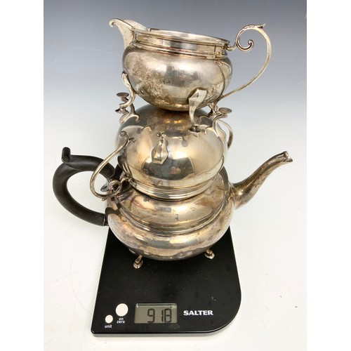 378 - HALLMARKED JOSEPH GLOSTER BIRMINGHAM 1921 3 PIECE SILVER TEA SET APPROXIMATELY 918g GROSS