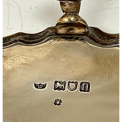 347 - SILVER PIE CRUST CARD TRAY ON 3 HOOF FEET, APPROX. 15.5 cm dia. 198g, WITH MONOGRAM