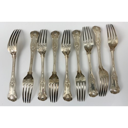 328 - 9 HALLMARKED GEORGE ADAMS LONDON SILVER SHELL PATTERN TABLE FORKS 900g