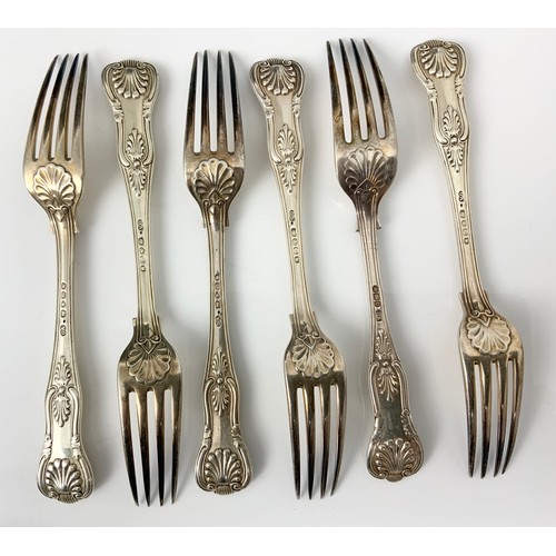 329 - 6 HALLMARKED GEORGE ADAMS LONDON SILVER SHELL PATTERN DINNER FORKS  378g