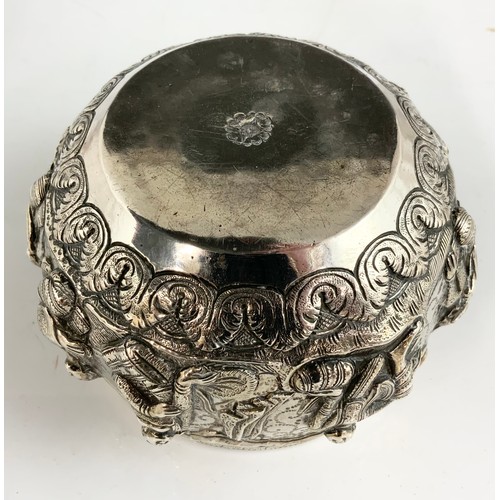 350 - HEAVILY EMBOSSED INDIAN SILVER BOWL, APPROX. 290g