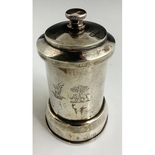 251 - HALLMARKED SILVER PEPPER GRINDER WITH A GOOD QUALITY SILVER CREAM JUG WITH RUBBED MARKS  305g GROSS