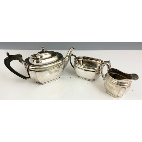 346 - SILVER PLATED 3 PIECE TEASET &  A CANTEEN OF MIXED PLATED CUTLERY