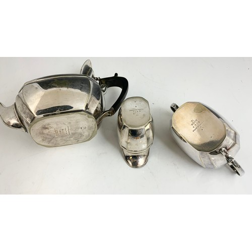 346 - SILVER PLATED 3 PIECE TEASET &  A CANTEEN OF MIXED PLATED CUTLERY