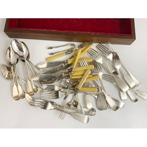 346 - SILVER PLATED 3 PIECE TEASET &  A CANTEEN OF MIXED PLATED CUTLERY