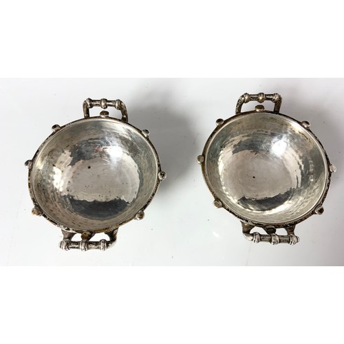 242 - PR. GOOD QUALITY ARTS & CRAFTS PLANISHED SILVER SALTS, SEARLE & CO. LOMBARD STREET, LONDON, APPROX. ... 