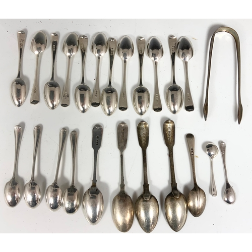 205 - MIXED ENGLISH HALLMARKED SILVER CUTLERY INC SET OF 12 BRIGHT CUT TEASPOONS 371g