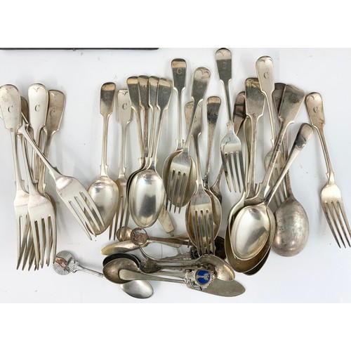 336 - QUANTITY OF SILVER PLATED CUTLERY WITH 2 CASED SETS OF BUTTER KNIVES WITH HALLMARKED SILVER HANDLES