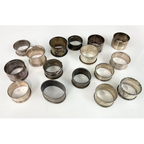 289 - 16 MIXED ENGLISH HALLMARKED SILVER SERVIETTE/ NAPKIN RINGS  348g