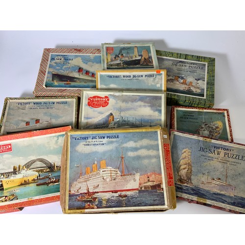 94 - 10 x WOODEN JIGSAWS DEPICTING SHIPS - UNCHECKED. VICTORY INC LINERS