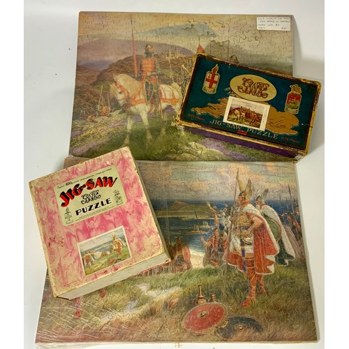 89 - FIVE COMPLETE WOODEN JIGSAWS DEPICTING VARIOUS SCENES AND TOPICS. INC SHORT ROLLS ROYCE FLYING BOAT,... 