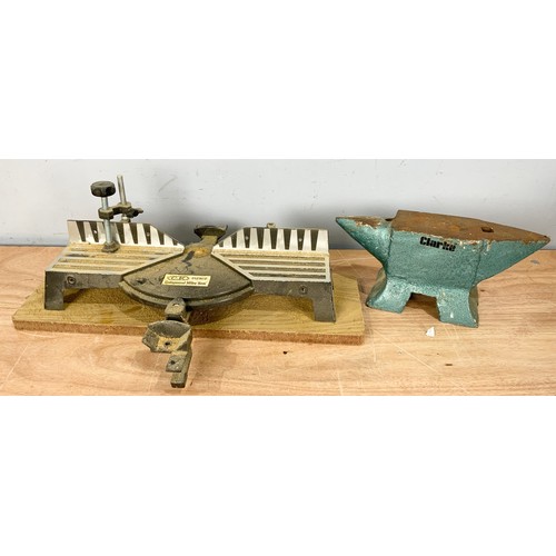 479 - BENCH ANVIL, STANLEY NUMBER 71 PLANE IN BOX AND COMPOUND MITRE SAW