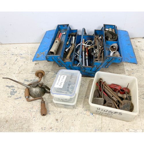 486 - BLUE TOOL BOX WITH TOOLS, TAPS & DIES ETC