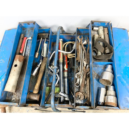 486 - BLUE TOOL BOX WITH TOOLS, TAPS & DIES ETC